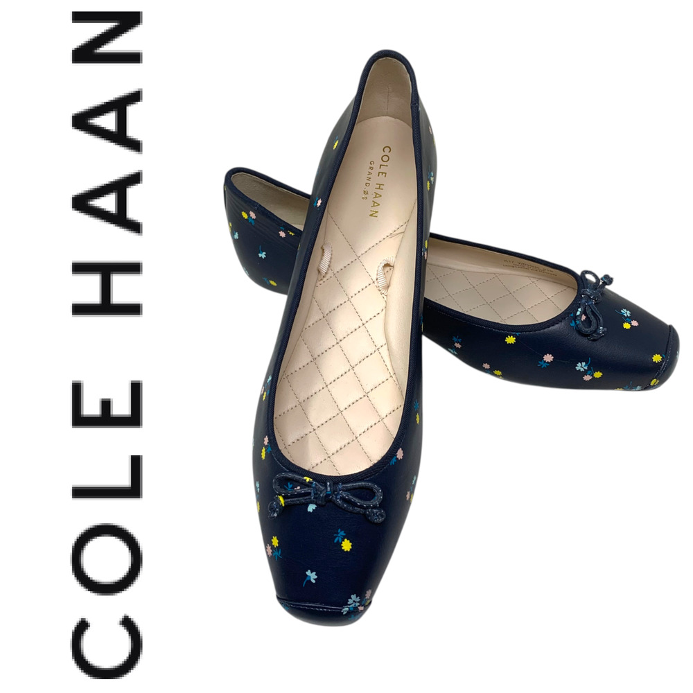 NEW Cole Haan Downtown Ballet Flats Sz 9.5 Navy Floral Printed Leather Grand OS